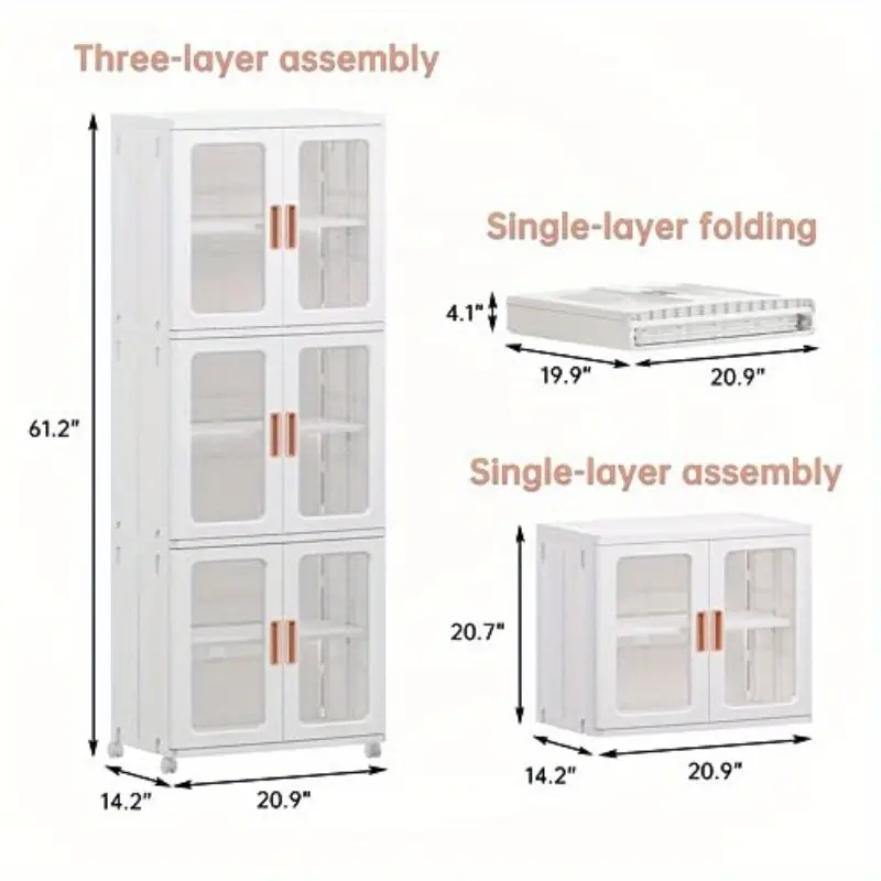 Heavy-Duty Foldable Storage Cabinet with Locking Wheels - 3-Tier Heavy-Duty Organizer, 300lb/Shelf Capacity, Collapsible Pantry Closet, Beige Cabinet for Kitchen, Bathroom, Garage, Office - Space-Saving Design, Home Organization, Versatile Organizer, Sturdy Organizer, Multitier Organizer, Small Space Living, Under-Bed Storage