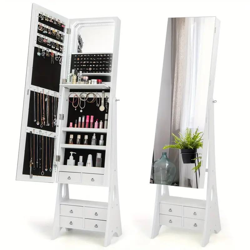 Lifezeal Jewelry Cabinet Armoire Full Length LED Mirror W/ 6 Drawers & Makeup Shelf