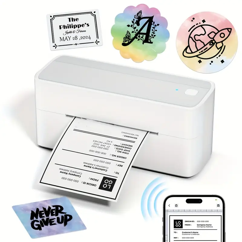 1pc Phomemo Thermal Label Printer With 10pcs Shipping Thermal Paper- 4x6" Wireless Shipping Label Printer