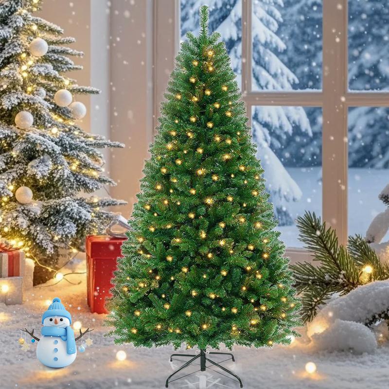 2025 Upgraded Pre-Lit Christmas Tree Premium Hinged Artificial Pine Lighted Holiday Tree for Home Office with Branch Tips Lights Metal Hinges Foldable Base Festive Decorations