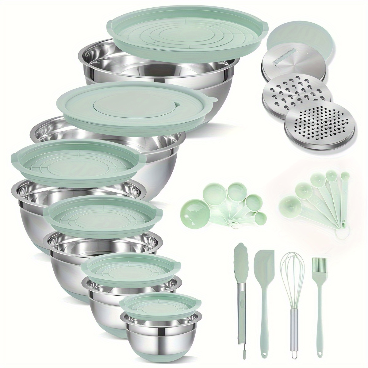 🎄2025 Christmas Sales🎅🔥（Buy 1 Get 1 Free）29-piece stainless steel non-slip silicone bottom mixing bowl baking set with sealing lid