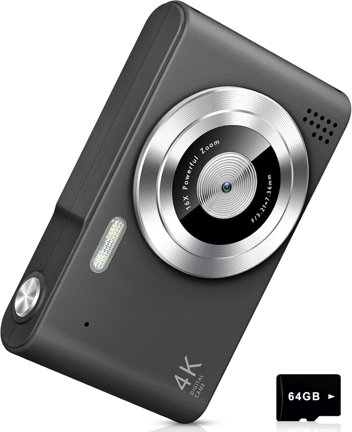 Digital Camera, UHD 4K 48MP with 64GB SD Card and 16x Digital Zoom with Anti-Shake, Compact and Portable