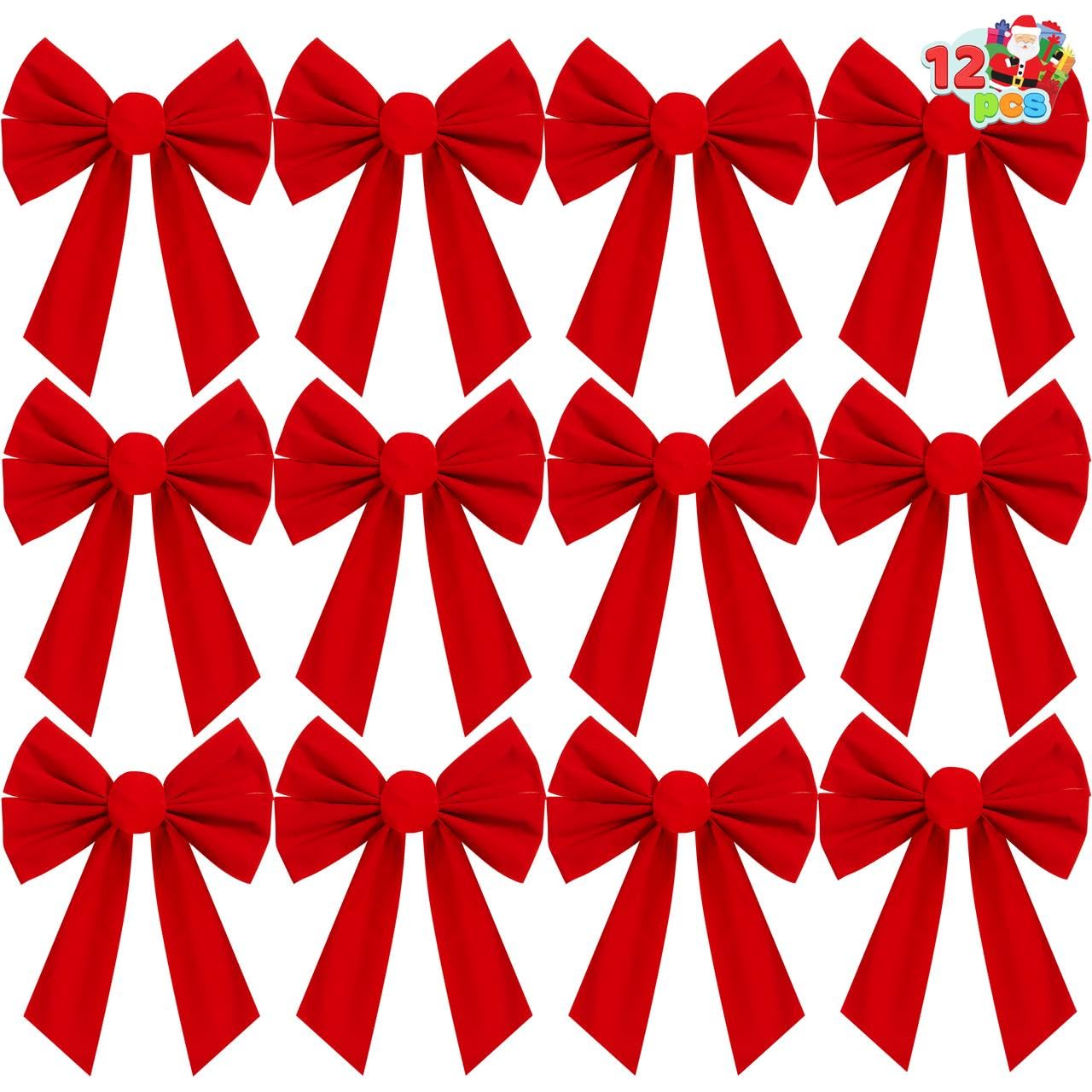 JOYIN 12 Pack Christmas Red Velvet Bows, 13" Long by 9" Wide Decorative Christmas Bows for Wreath Garland Tree Decor, Indoor Outdoor Holiday Decoration