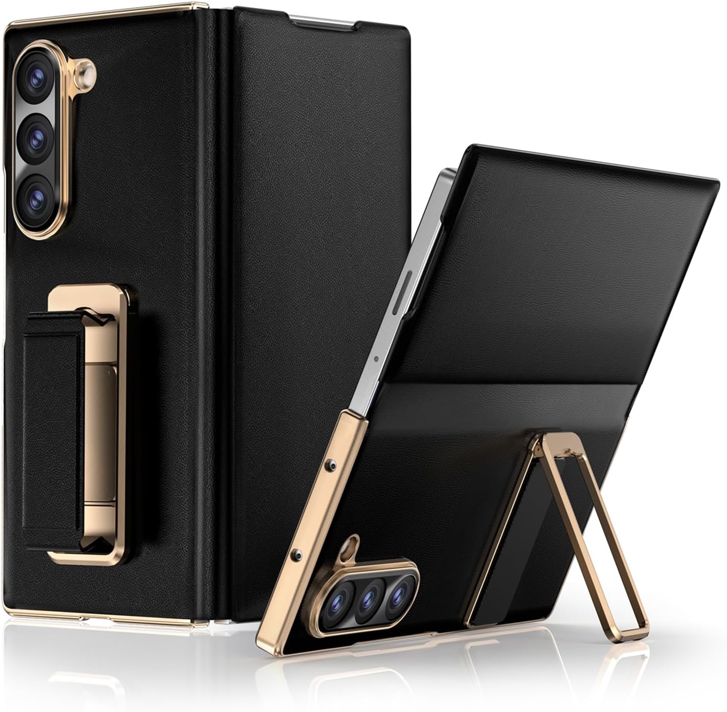 for Samsung Galaxy Z Fold 7 Case with Kickstand,【Military Grade Drop Protection】【Hinge Protection with Camera Cover】, Full Body Cover Shockproof Phone Case for Z Fold 7 Leather Case, Black