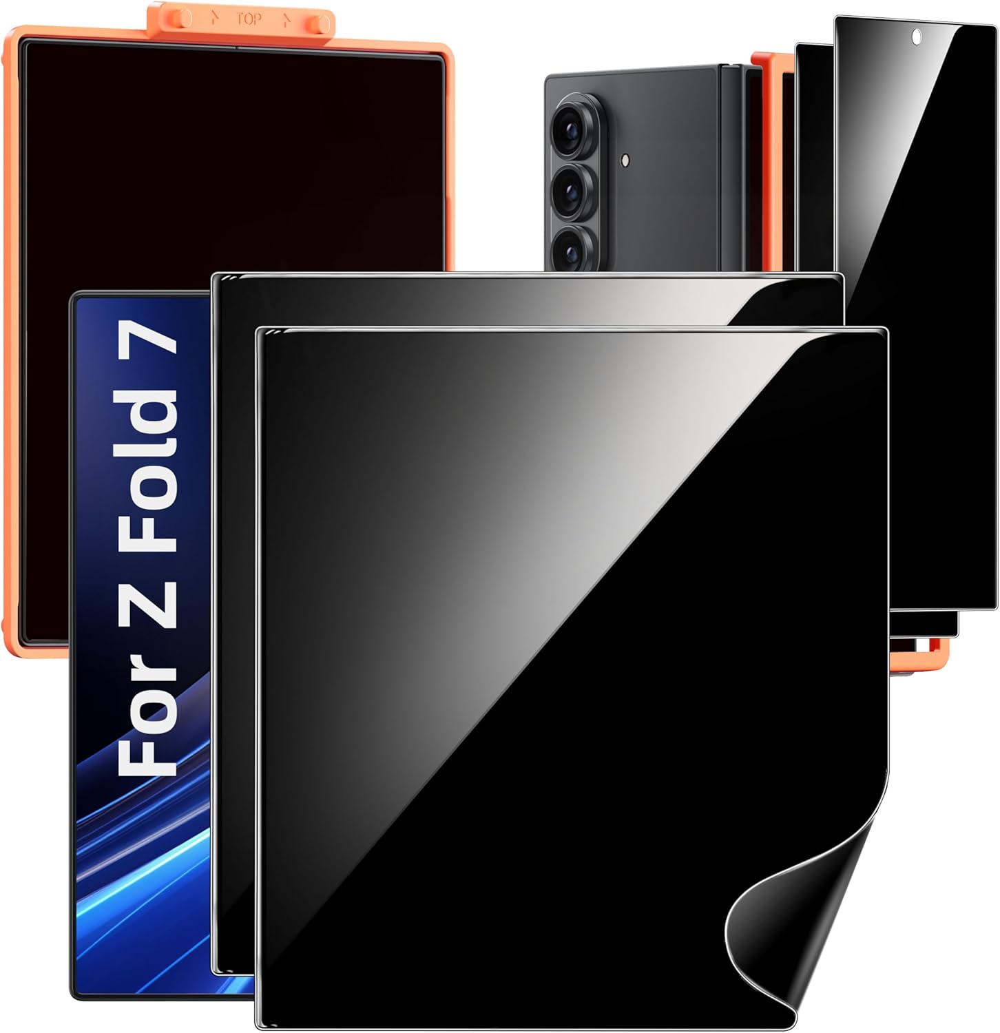 Hoerrye for Samsung Galaxy Z Fold 7 30° Privacy Screen Protector - [with Auto Align Frame Accessories] [2 Pack Inside Flexible TPU Film + 2 Pack Front Tempered Glass] No Creases,No Bubbles