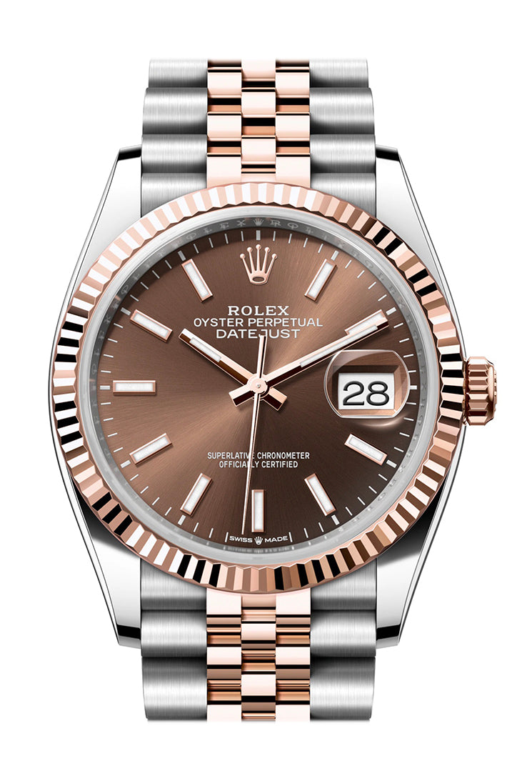 Datejust 36 Chocolate Dial Fluted Rose Gold Two Tone Jubilee Watch 126231