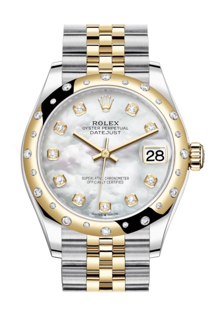 Datejust 31 White mother-of-pearl diamonds Dial Diamond Bezel Jubilee Yellow Gold Two Tone Watch 278341RBR 278343