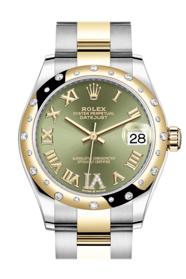 Datejust 31 Olive green Large VI diamonds Dial Diamond Bezel Yellow Gold Two Tone Watch 278343RBR 278343