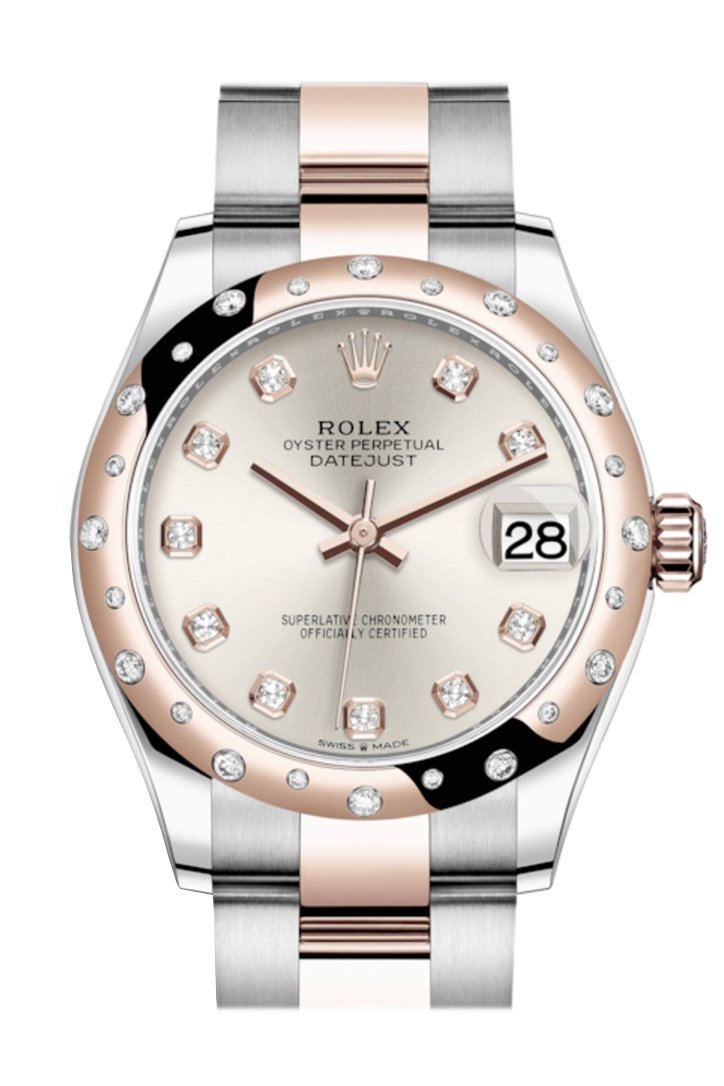 Datejust 31 Silver Diamonds Dial Diamond Bezel Rose Gold Two Tone Watch 278341RBR 278341