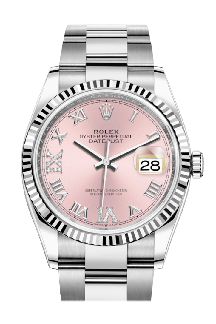 Datejust 36 Pink Roman VI and IX 24 Diamonds Dial Automatic Watch 126234