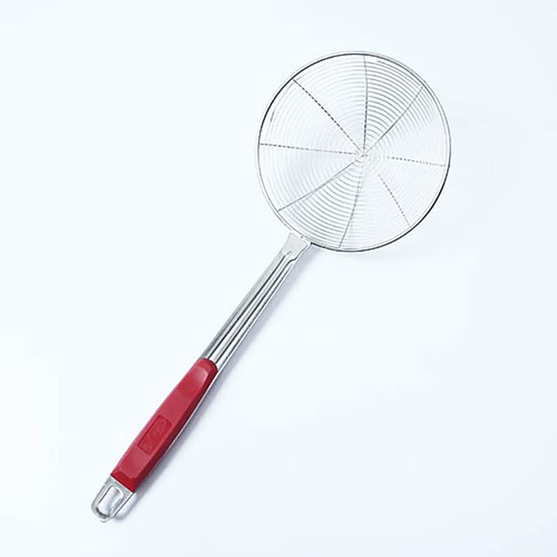 Kitchen Home Stainless Steel Mesh Drainer Creative Red Plastic Handle Filter Mesh Strainer Skimmer Kitchenware Fried Spoon