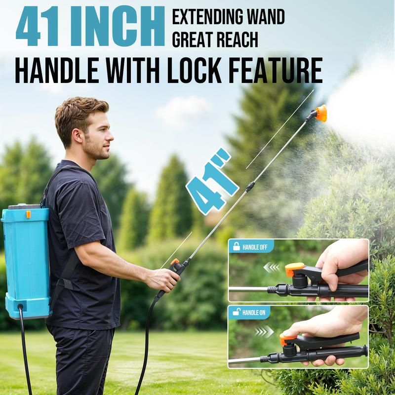 🎊New Year Sale🎊4Gal 120PSI Battery Backpack Sprayer Electric Adjustable Pressure Sprayer for Lawn Yard Garden Weed Control w/5 Nozzles Lightweight Design 41 Inch Extendable Wand Lock Feature Commercial Use Convenient