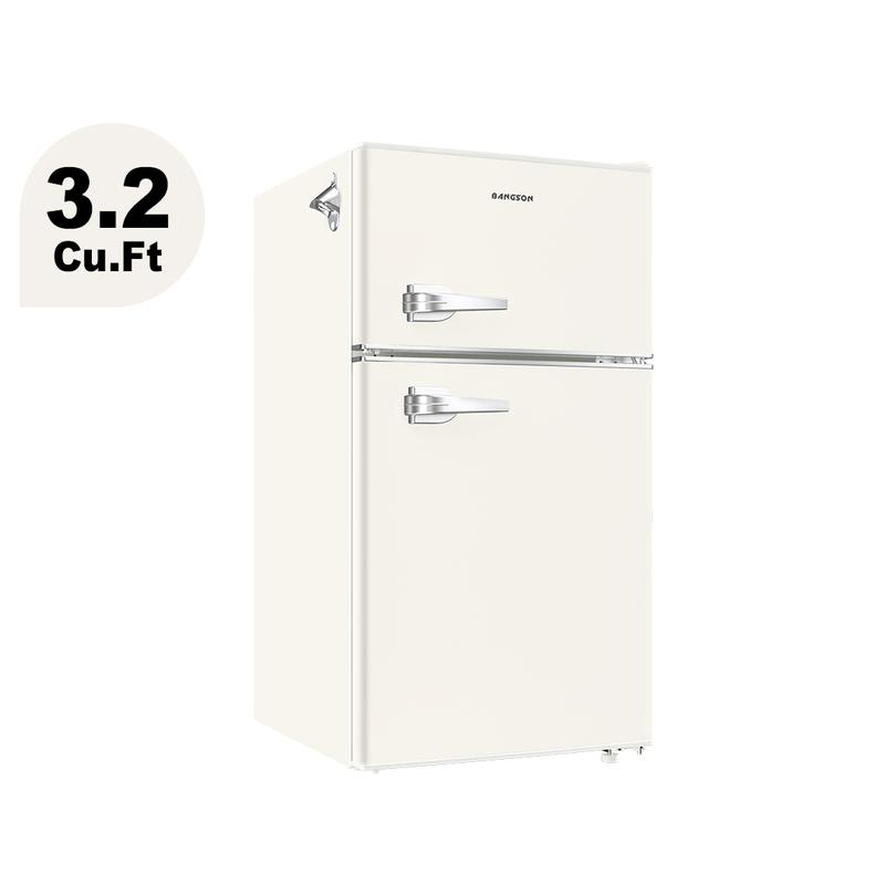 ⏰CLEARANCE SALE!⏰BANGSON Retro Fridge 3.2 Cu.Ft Mini Refrigerator with Double Door & Freezer Adjustable Thermostat Energy-Efficient LED Light Red Household Appliance Gift idea Christmas Gift