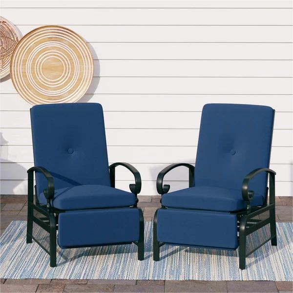 [Limited time sale] PHI VILLA Patio Lounge Chair Adjustable Metal Relaxing Recliner
