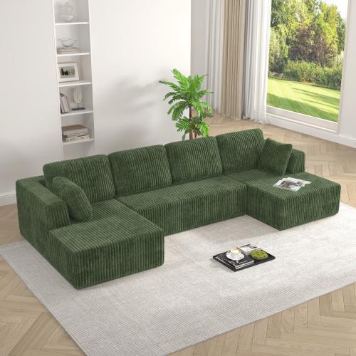 🎊New Year Sale🎊Niccae U-shaped Modular Sectional Sofa, Compressed Corduroy Fabric, Modern Style Living Room Sofa Bed
