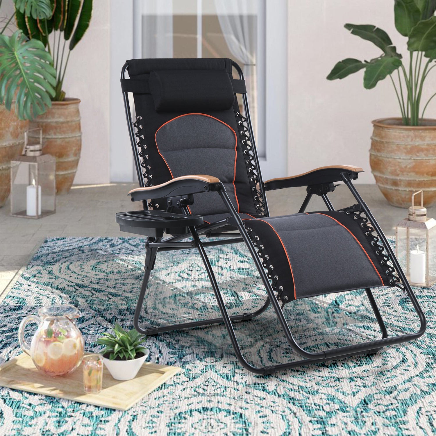 [Limited time sale] PHI VILLA Oversize Padded Adjustable Zero Gravity Chair with Cup Holder