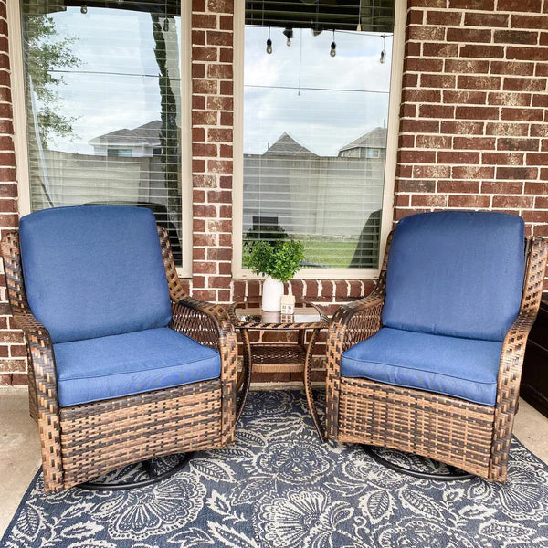 [Last Day Specials]$499 PHI VILLA 3 PC Rattan Swivel Rocking Chairs Outdoor Conversation Set