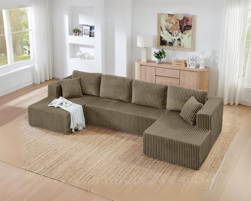 🎊New Year Sale🎊Niccae U-shaped Modular Sectional Sofa, Compressed Corduroy Fabric, Modern Style Living Room Sofa Bed