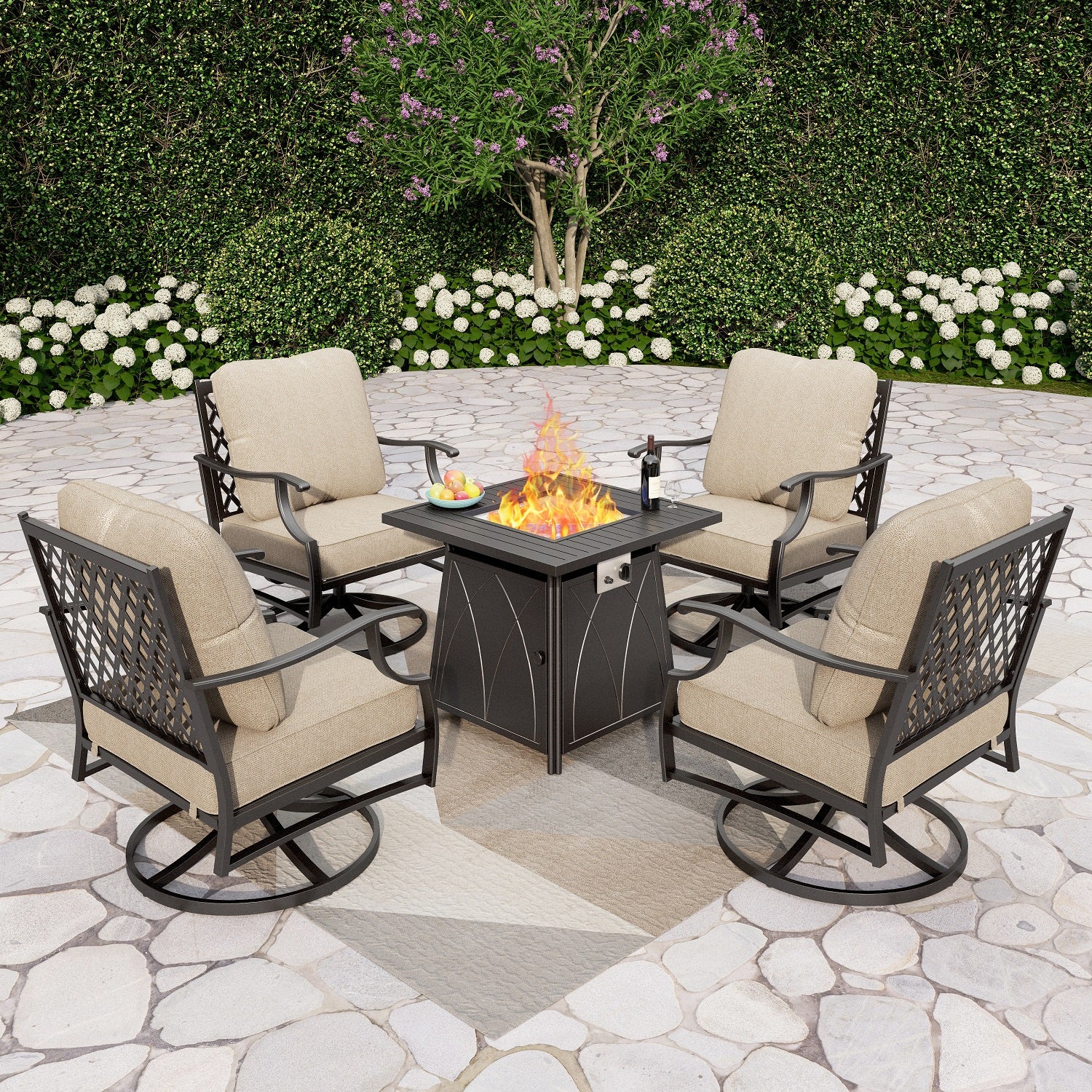 [Limited Time Offer] Phi Villa 4-Seater Outdoor Steel Conversation Sofa Set With Fire Pit Table