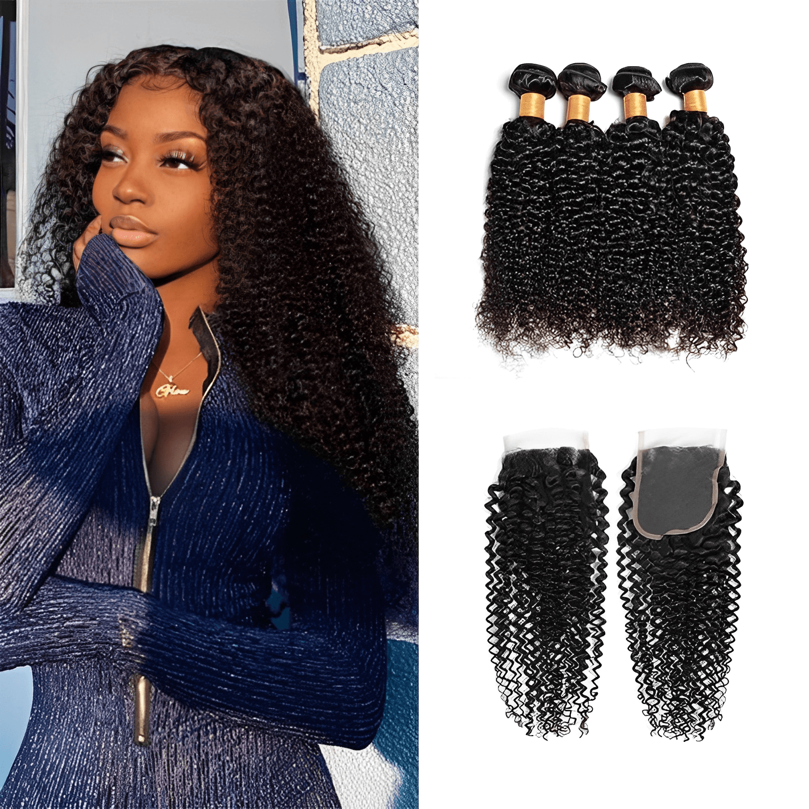 Megalook 12A Grade Human Hair Kinky Curly Bundles With 5x5 Closure Brazilian Remy Human Hair 3/4Bundles With Swiss Hd Lace Closure