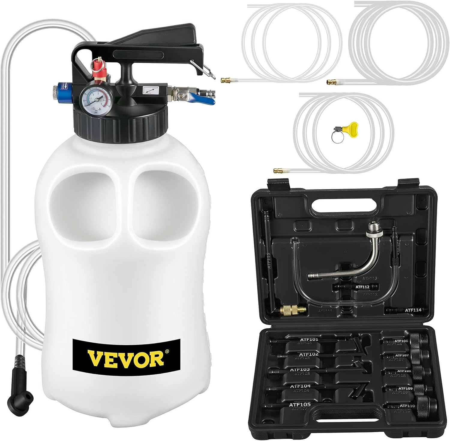 🎄2025 Christmas Sales🎅VEVOR Transmission Fluid Pump 2 Way ATF Refill System Dispenser, Oil and Liquid Extractor 10 Liter Large Capacity, Automatic Transmission Fluid Pump Tool Set with 14 Pieces ATF Filler Adapters