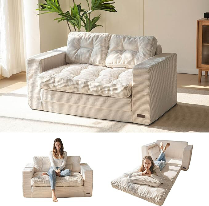 2 in 1 Folding Couch Bed🛋️, Fold Out Floor Couch with Pillows for Living Room Bedroom Lounge, Beige🏠