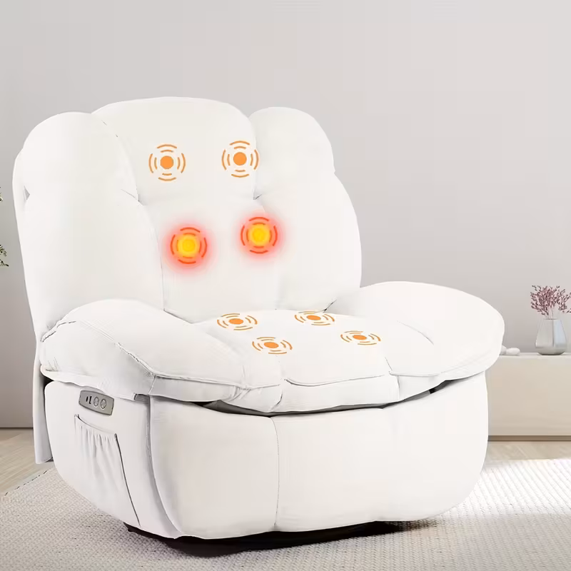 🎄2025 Christmas Sales🎅White Power Recliner, Holiday Gifts, Padded Swivel Chair With Vibrating Massage And Heating, Modern Single Sofa Glider Recliner With USB, USB-C And Side Pockets, Living Room