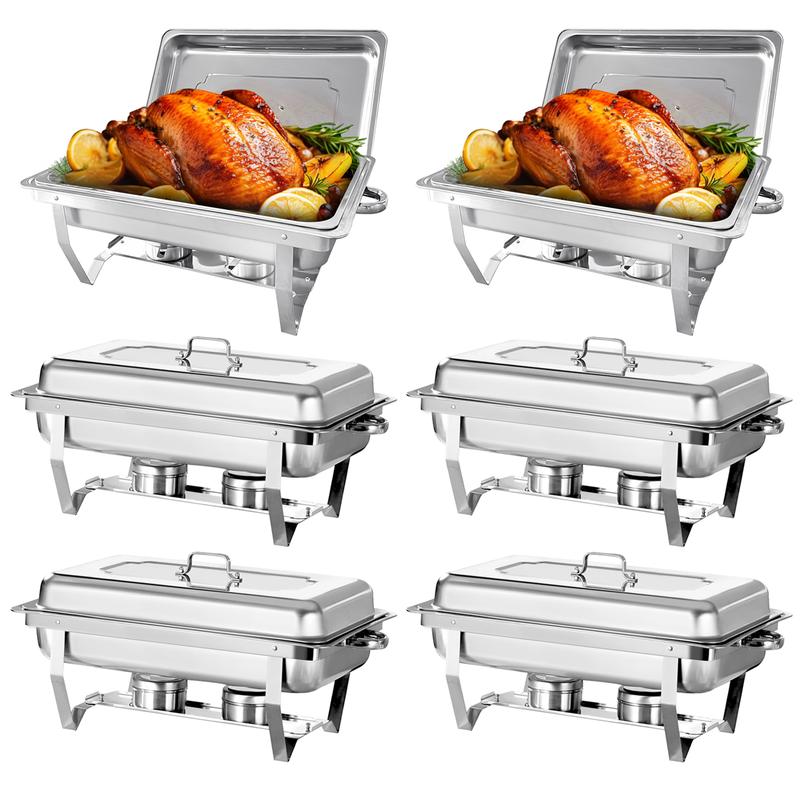 🎉New Year Mega Sale💥6 Pack 8QT Full Size Chafing Dish Buffet Set, Stainless Steel Food Warmer Kit with Lids, Food Pans, Water Pan and Fuel Holders for Restaurant Catering Parties Weddings