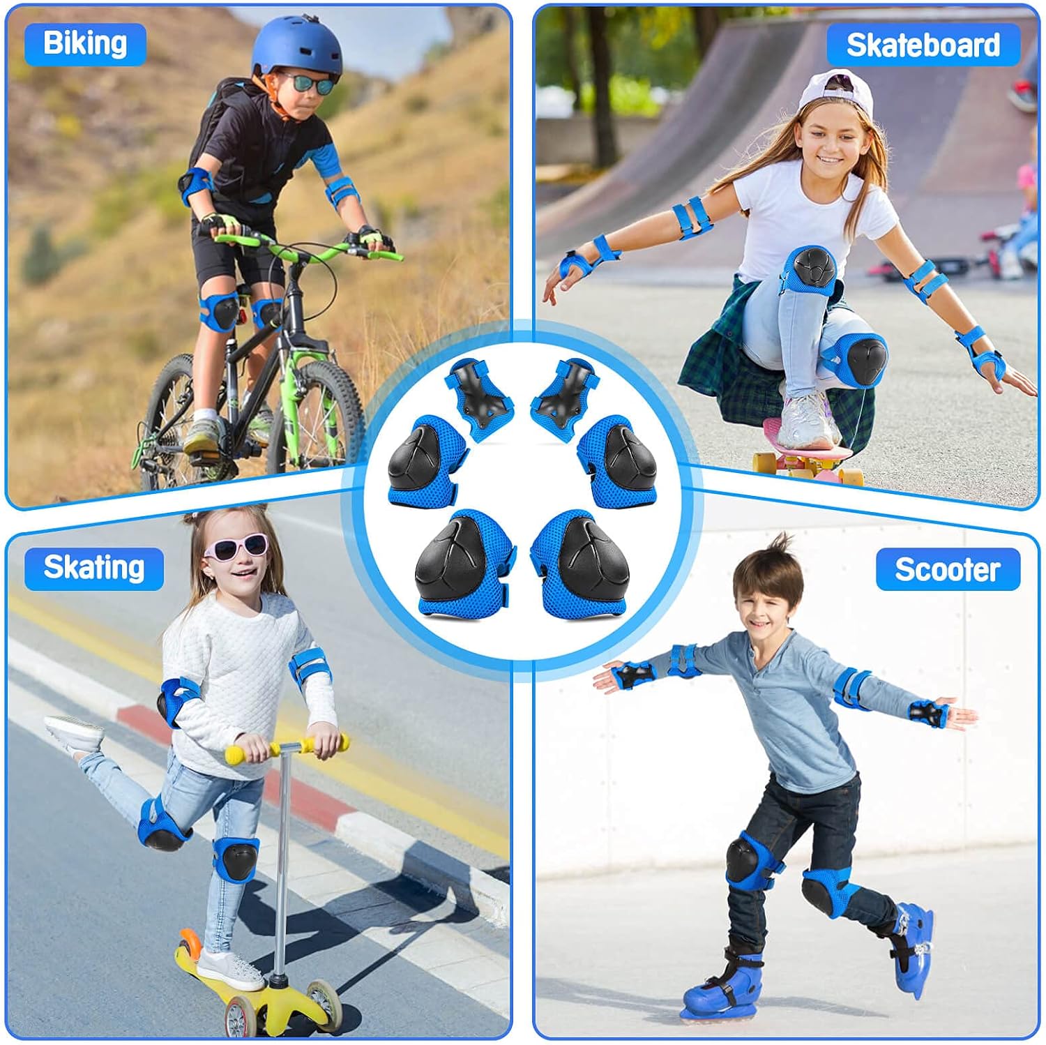 Kids Protective Gear Set Knee Pads for Kids 3-14 Years Toddler Knee and Elbow Pads with Wrist Guards 3 in 1 for Skating Cycling Bike Rollerblading Scooter