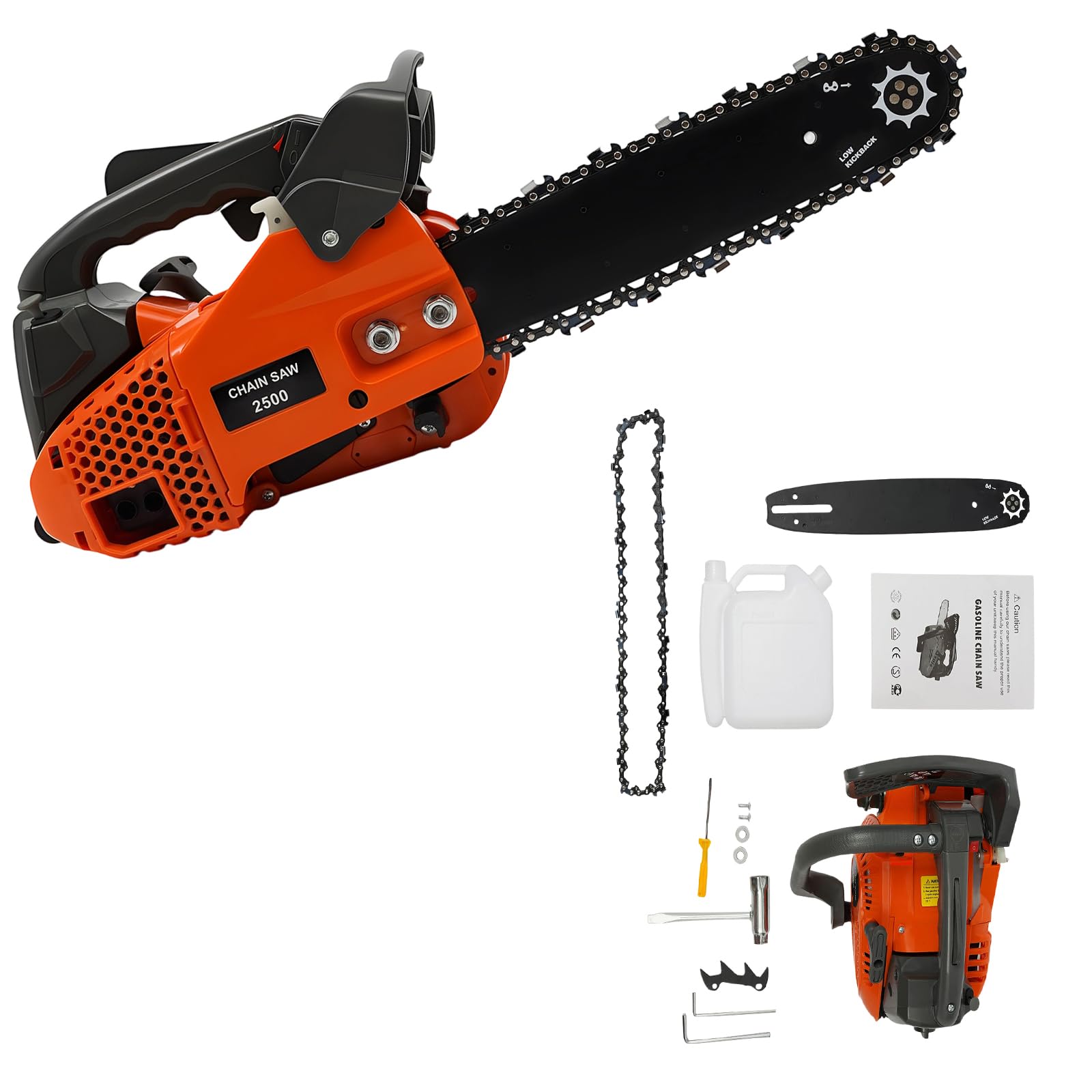 🎄2025 Christmas Sales🎅12'' Top Handle Gas Chainsaw – 2-Stroke 900W 9000rpm 25.4cc Quick Start with Chain Tension Adjustfor Tree Trimming, Wood Cutting & Yard Maintenance