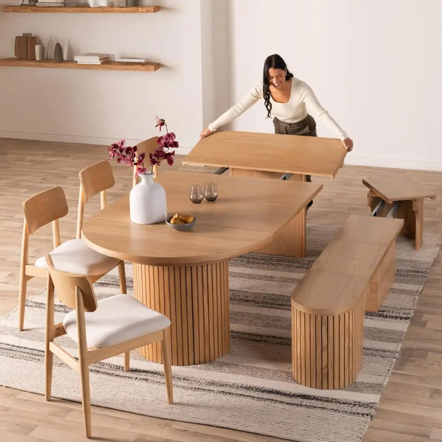 ☀️ 🪑Expandable Round Dining Table Set for 4-8 with Bench & Storage🔥🏖️