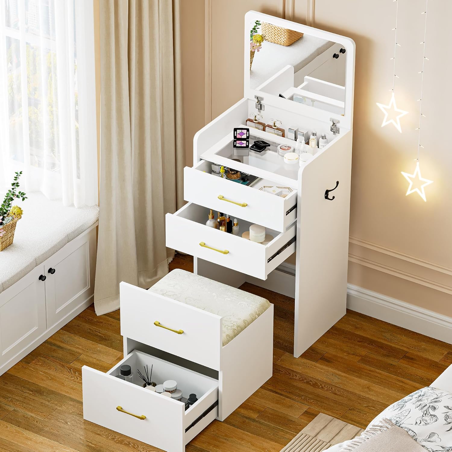 ☀️🔥3 in 1 Vanity Desk with Plip Top Mirror