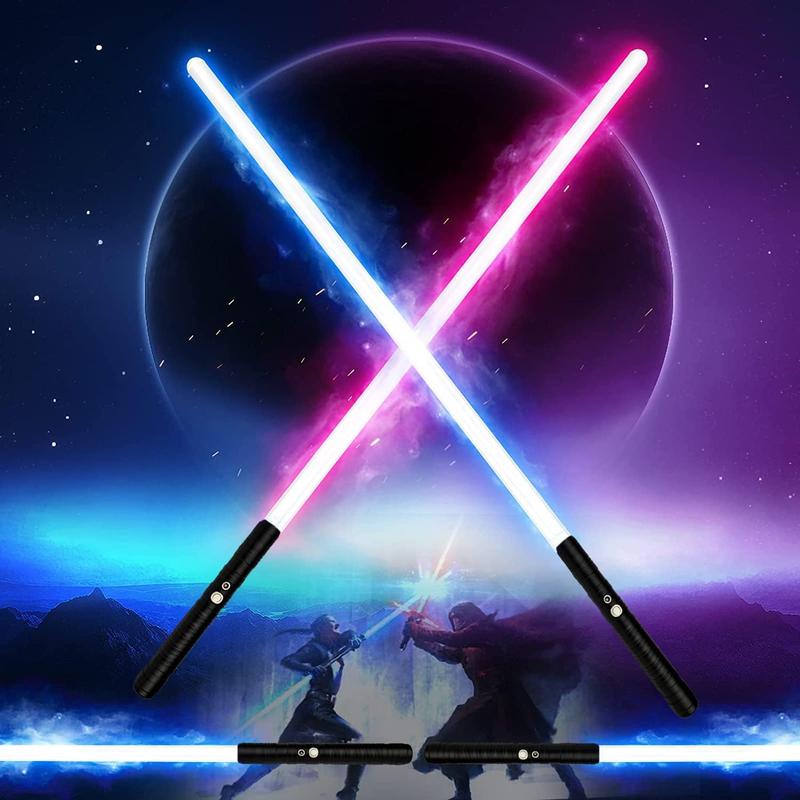 💥New Year Clearance Sale!❗❗【Two-pack】Lightsaber RGB 14 Colors Change USB Rechargeable Metal Handle Light Sword Double-edged Change Heavy Dueling Sound Two In One Light Metel Handle LED USB Charging