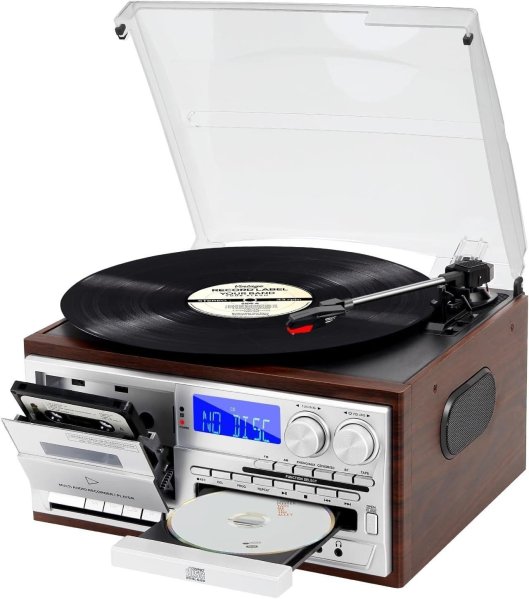 Record Player 9 in 1 3 Speed Bluetooth Vintage Turntable CD Cassette Vinyl Playe