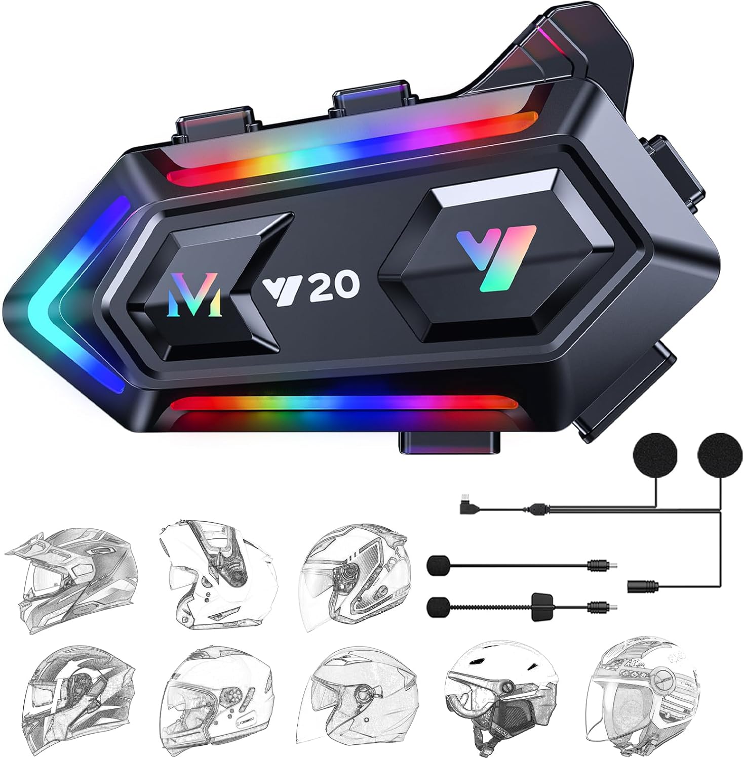 FEYA Motorcycle Helmet Speakers High Battery Life Helmet Headphone IPX6 Automatic Answer/Call Music Control/Intelligent Noise/Wake up Siri, 2 Different Types of Mic - Compatible with All Helmets