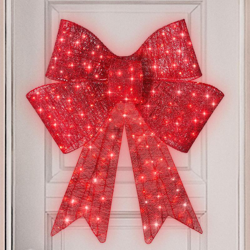 🎀Best Choice Products Pre-Lit Christmas Bow, Large Outdoor LED Lighted Holiday Décor w/ 8 Light Functions, Hook