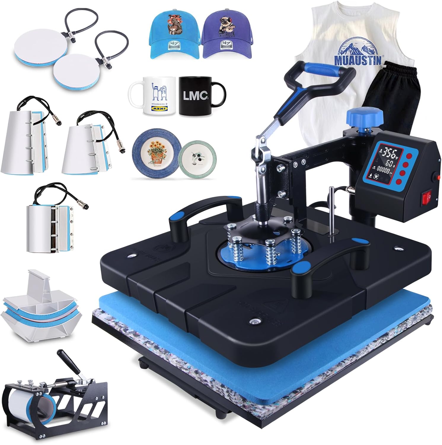 🎄2025 Christmas Sales🎅HORGELU Upgraded 8 in 1 Heat Press Machine 15x15 Inch Heat Transfer Machine 360-Degree Swing Away Multifunction Digital Sublimation Combo Heat Press for T Shirt Mug Hat Plate for Commercial Home 110V