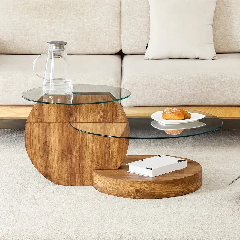 Tempering Glass Coffee Tables For Living Room Round Coffee Tables Modern Double Layer Round Table Circle Coffee Table For Small Space Home Office, Durable And Not Easily Broken, With A Modern And Fashionable Design Feel(35.4 Inch*17 Inch)