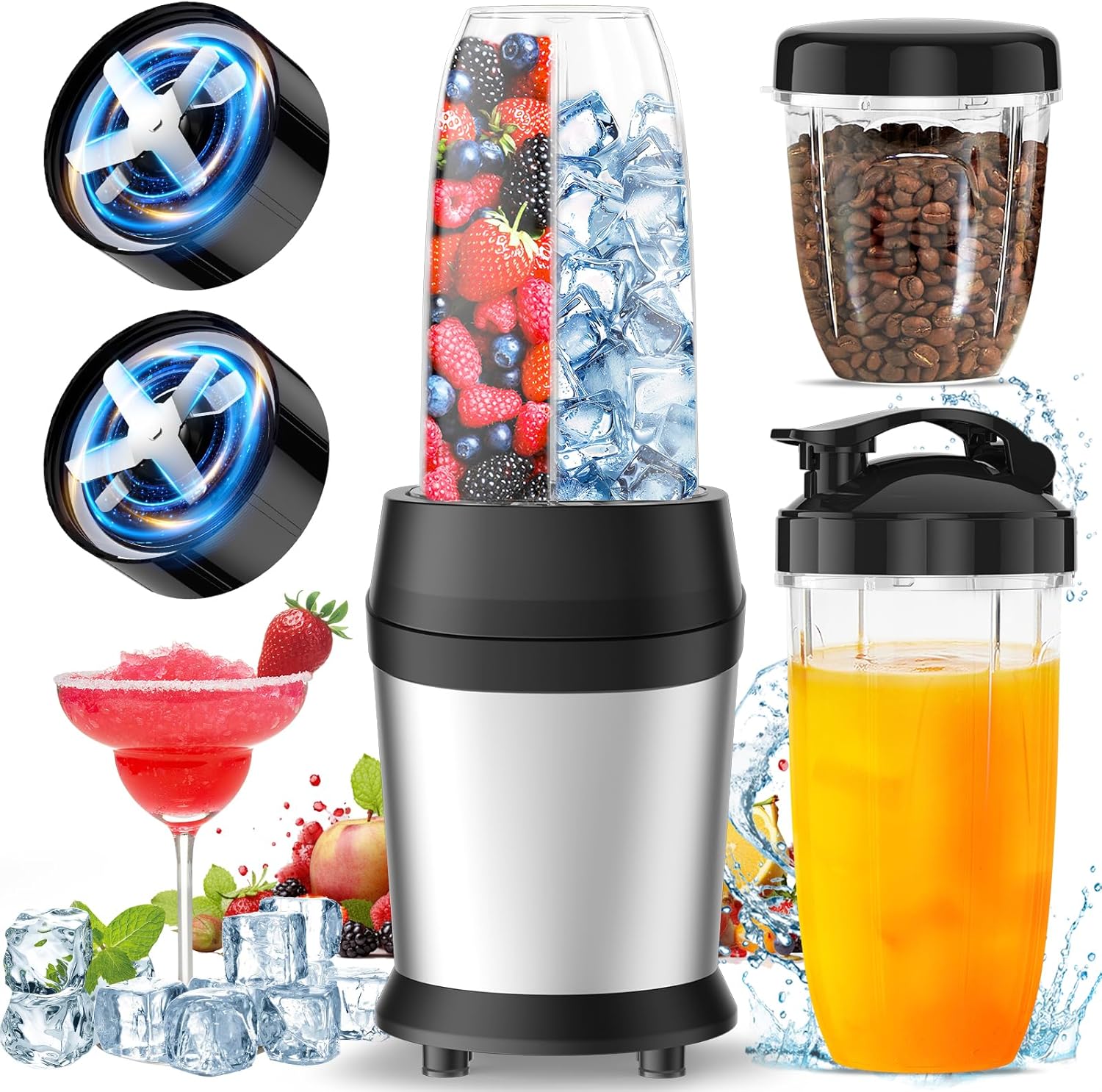 🎄2025 Christmas Sales🎅Colarlemo 12-Piece Smoothie Blender Maker 25,000 RPM Personal Blender for Ice Crushing Smoothies & Frozen Drinks Nuts with 23oz, 32oz, 37oz Portable Cups Two 6-Leaf Stainless Steel Blades, Matte Black