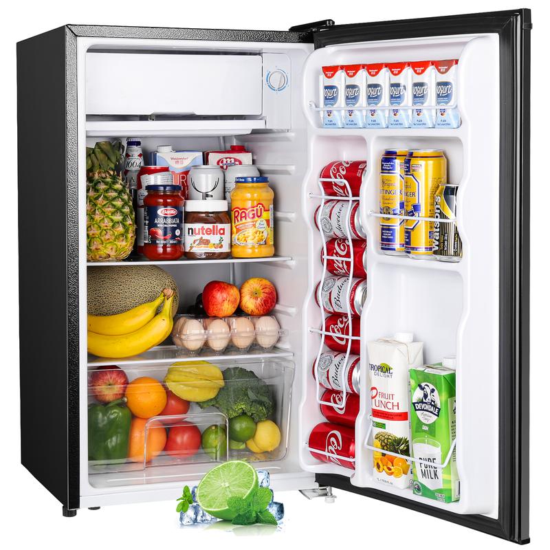 🎉New Year Mega Sale💥Upstreman mini fridge 3.2 Cu.Ft with Freezer Compact Single-Door Fridge for Dorm Office Bedroom BR321 Adjustable Temperature Thermostat Energy-Efficient Quiet Operation
