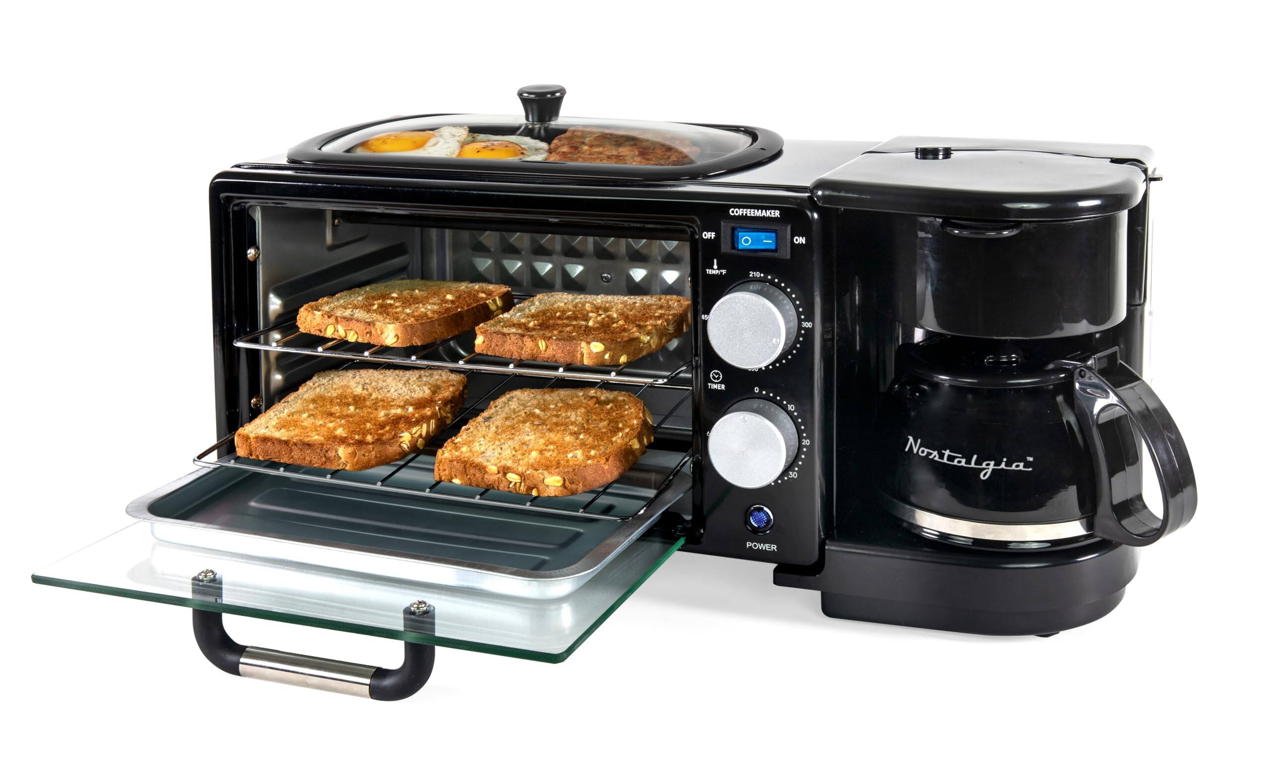 🎄2025 Christmas Sales🎅3-in-1 Breakfast Station - Includes Coffee Maker☕Non-Stick Griddle🍳4-Slice Toaster Oven