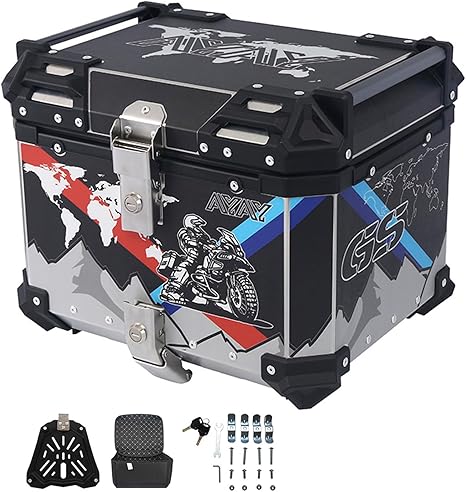 🎄2025 Christmas Sales🎅45L, Universal Motorcycle Top Case, Aluminum Alloy Hard Motorcycle Trunk Tail Box with Security Lock, Waterproof Moto Scooter Rear Storage Carrier Case for Helmet Luggage