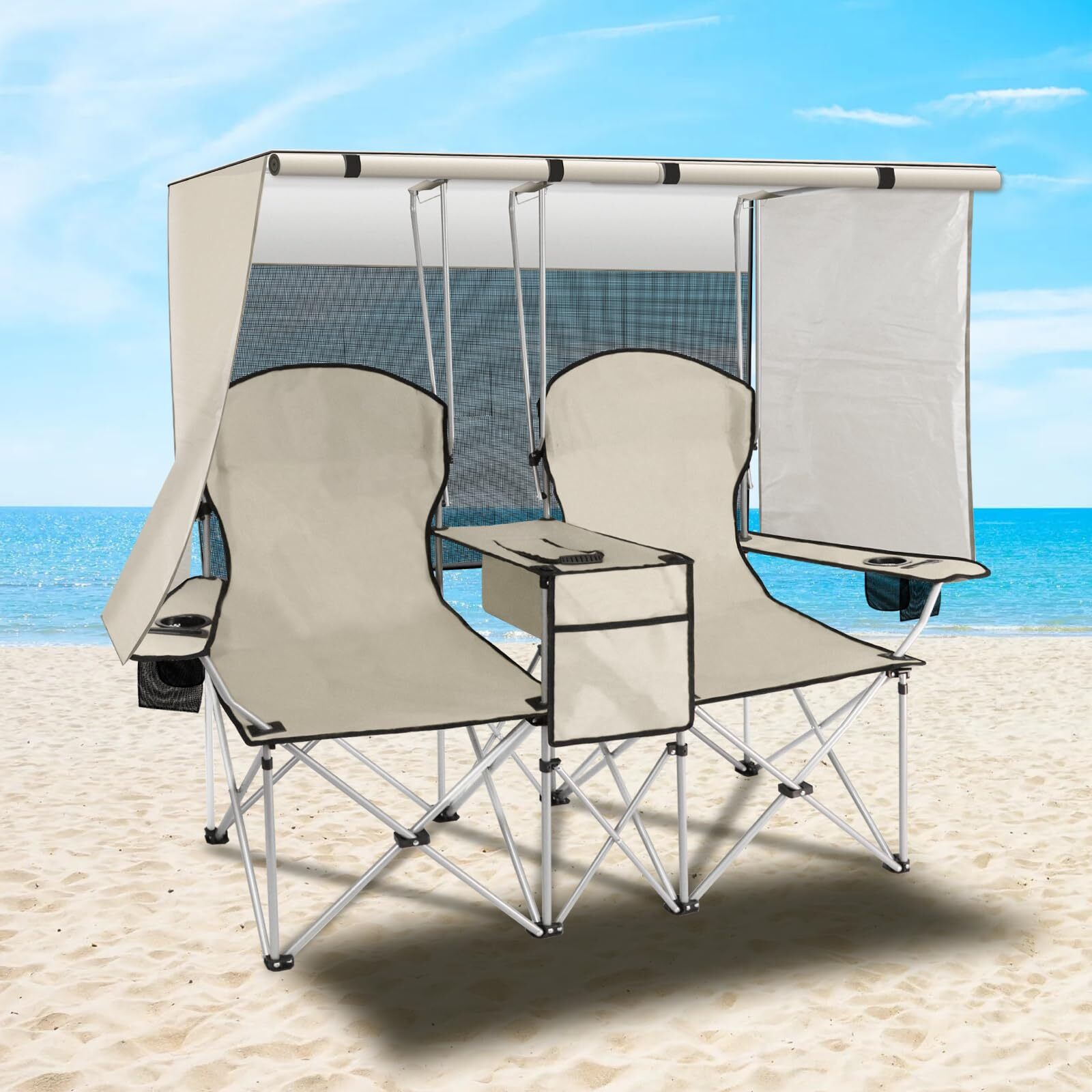 ✨Buy 1 Get 1 Free🪑Portable double camping chair with sunshade