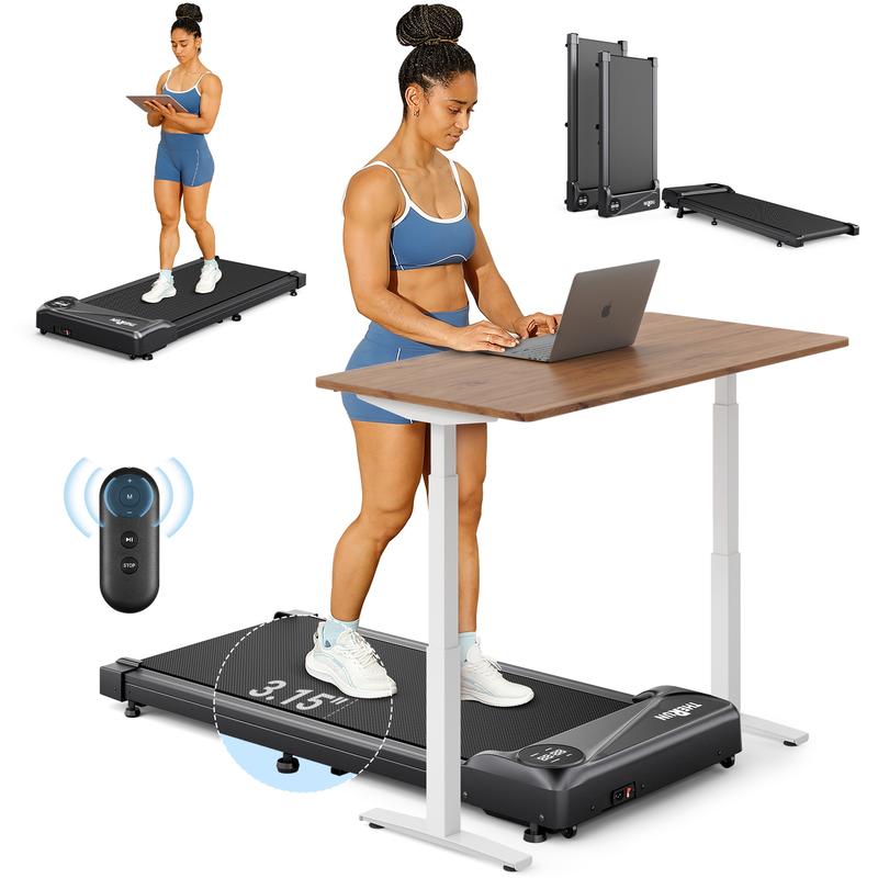 oldable Walking Pad Treadmill with Handle, Low-Noise Motor 300 lbs Load Shock Absorption LED Display & Remote Control Compact Treadmill for Home & Office Exercise