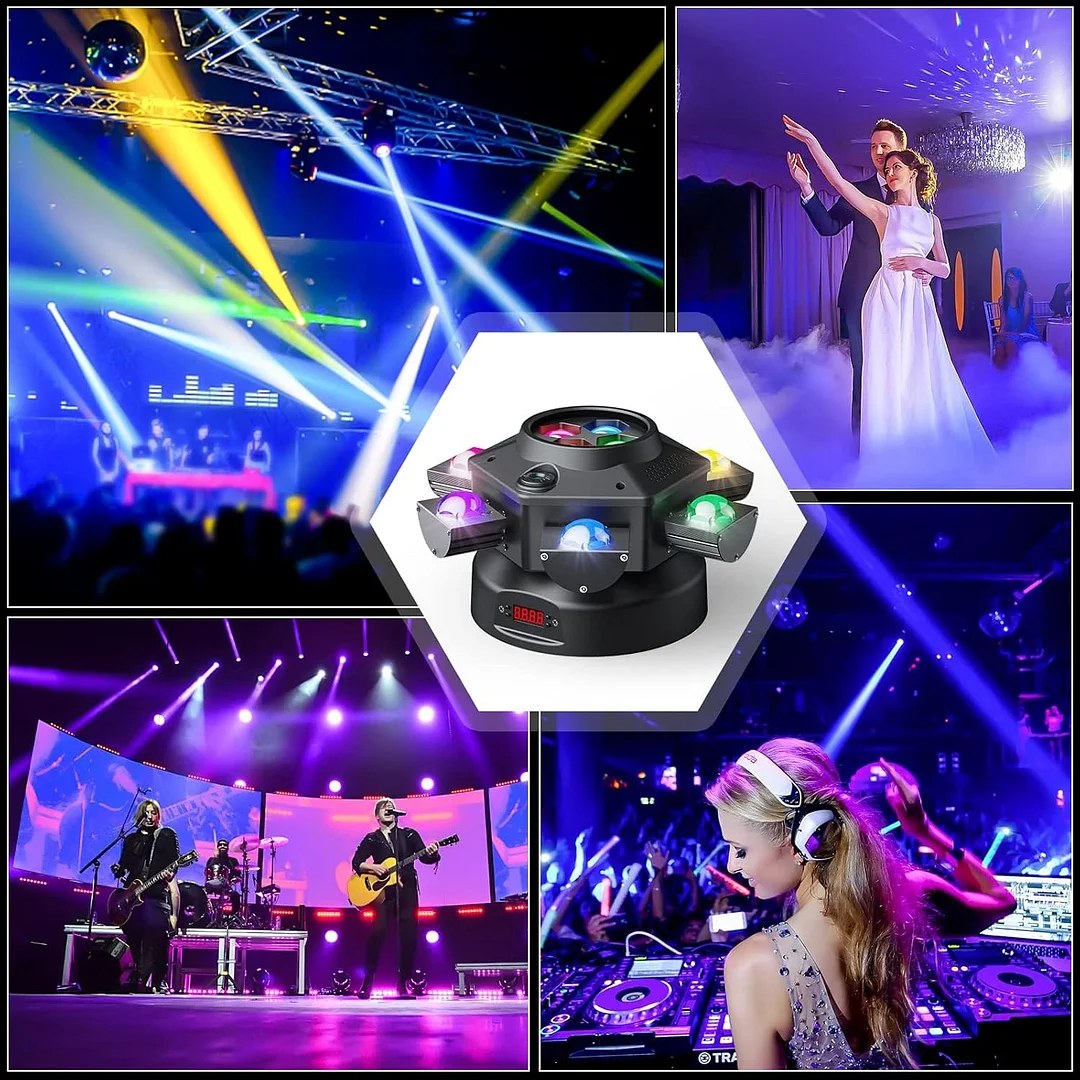 🎁150W RGBW Moving Head DJ Lights with 6 Arms, DMX & Sound Activation for Parties & Events