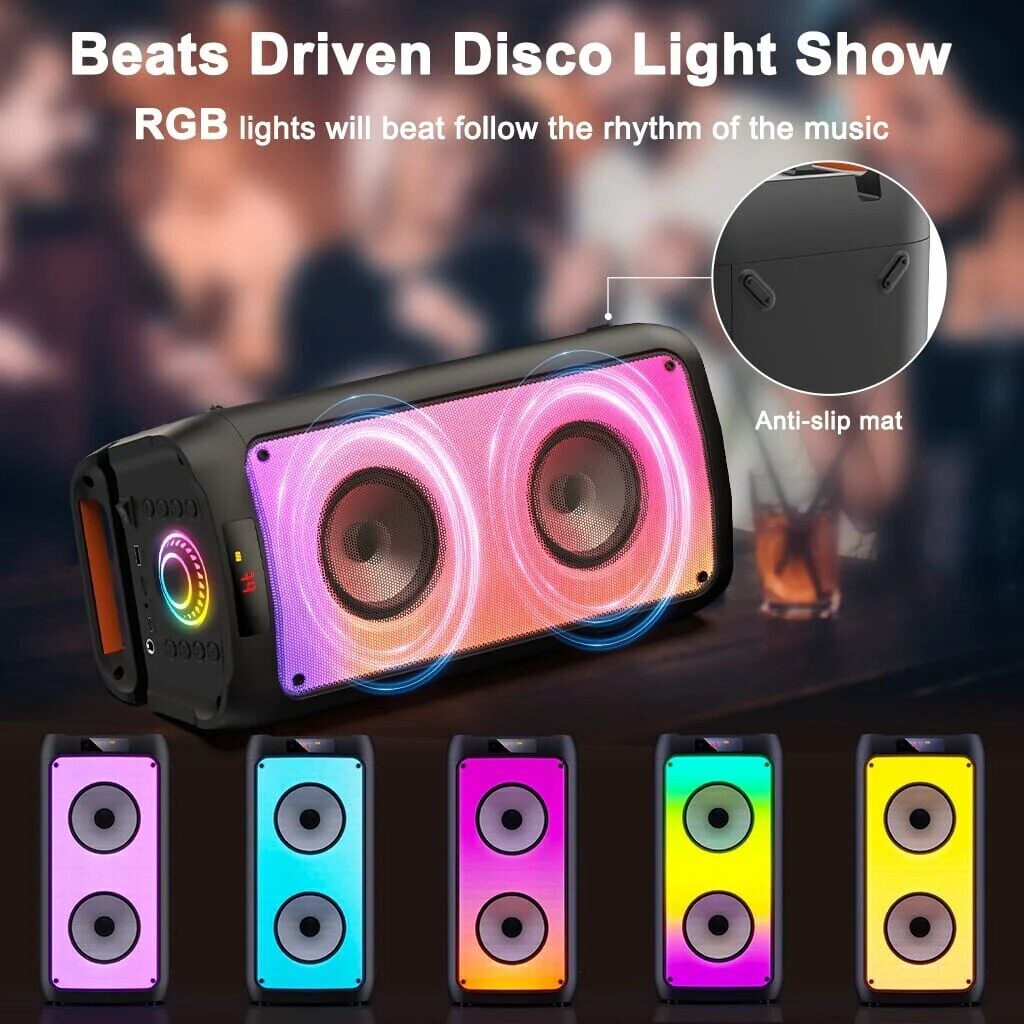 Deep Bass Karaoke Machine with 2 Mics and Lights
