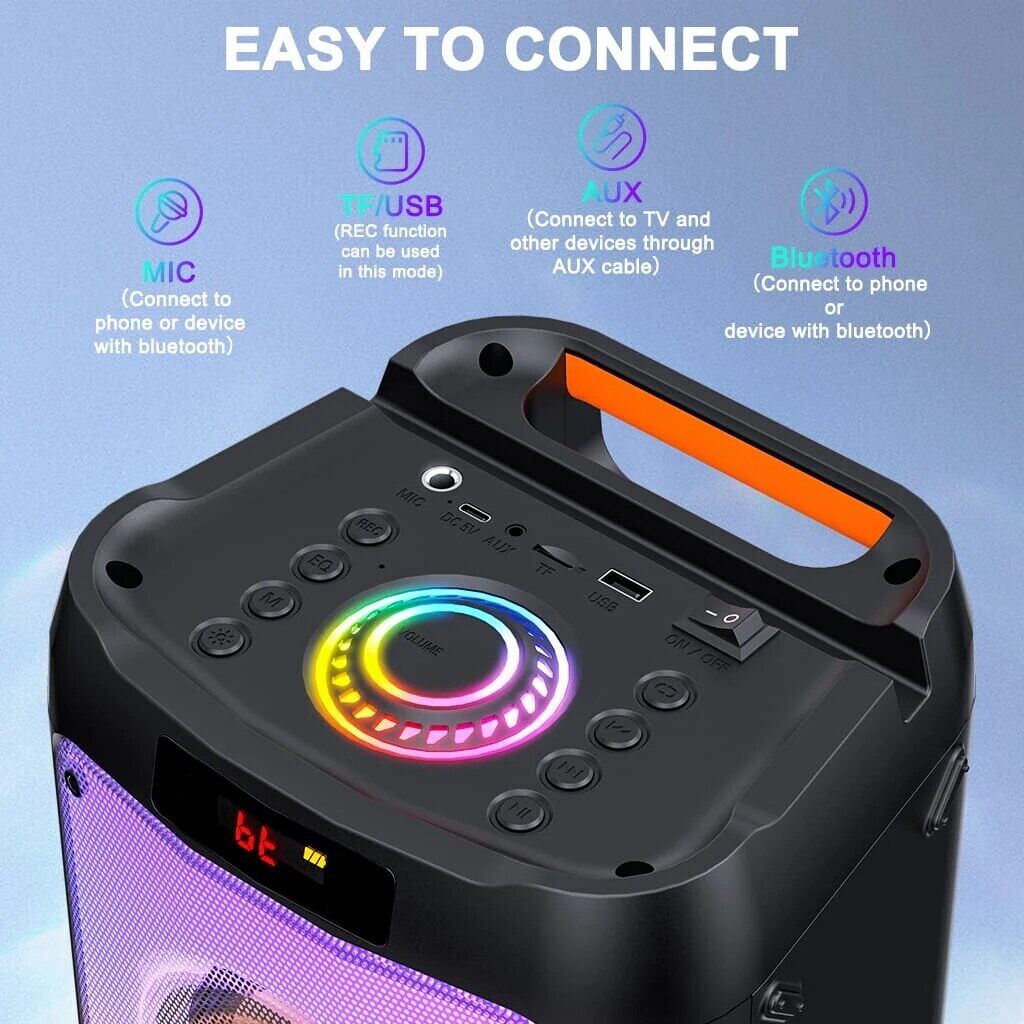 Deep Bass Karaoke Machine with 2 Mics and Lights
