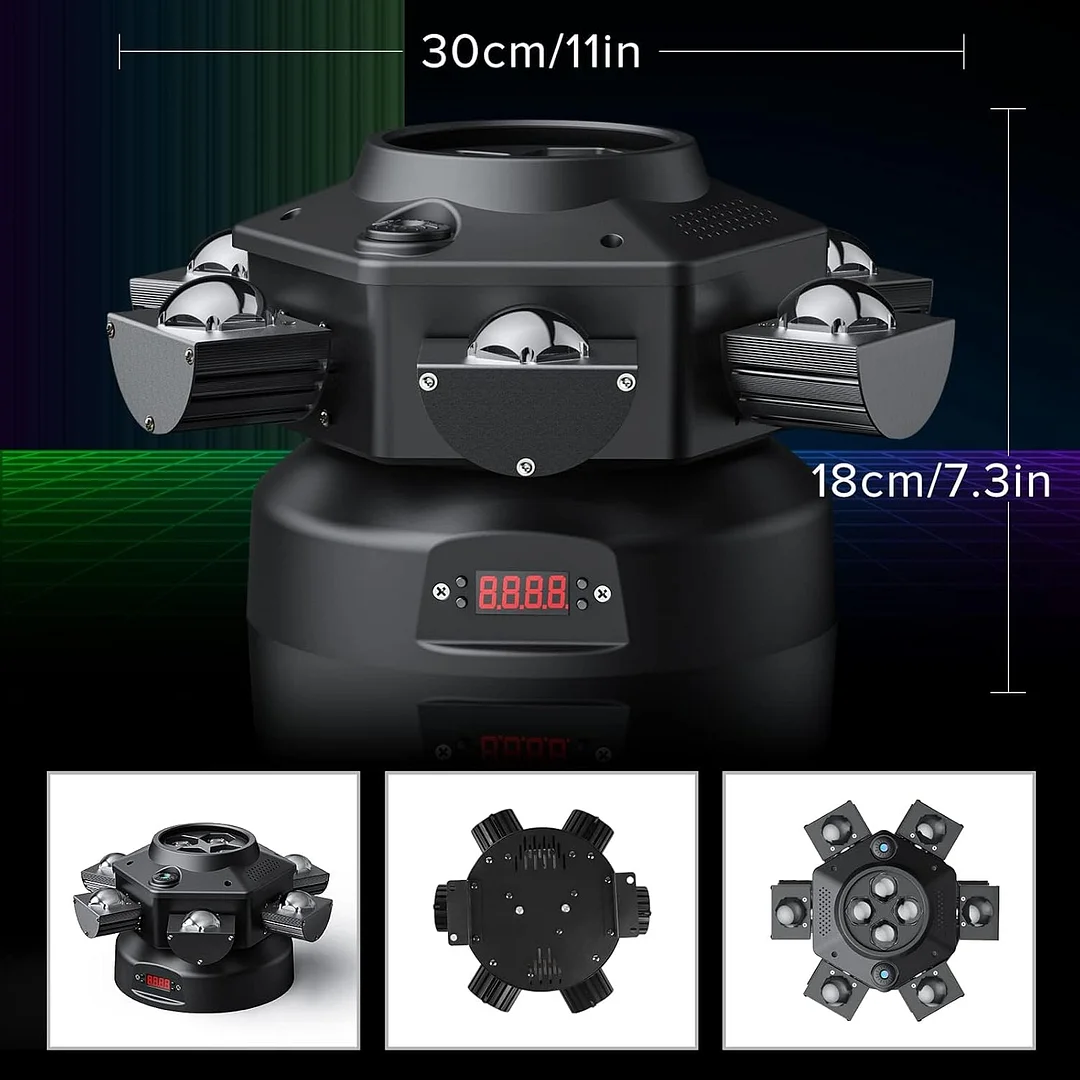 🎁150W RGBW Moving Head DJ Lights with 6 Arms, DMX & Sound Activation for Parties & Events