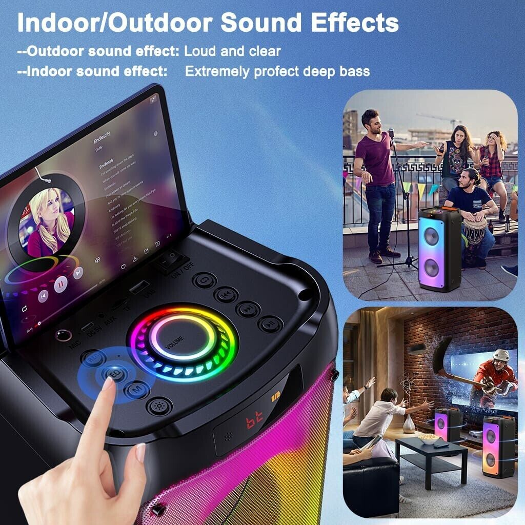 Deep Bass Karaoke Machine with 2 Mics and Lights