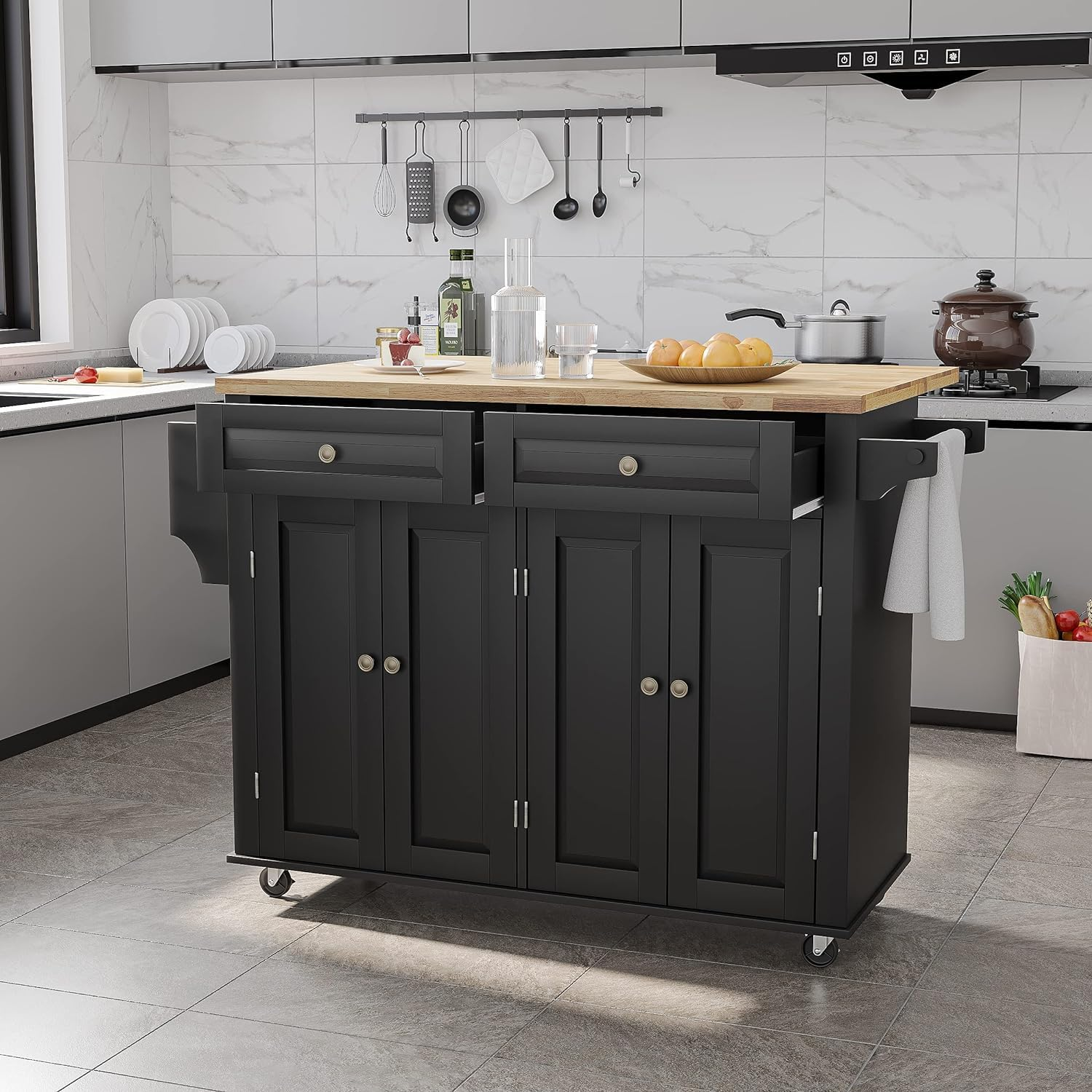 🔥 Multi functional solid wood countertop kitchen island dining table ✨